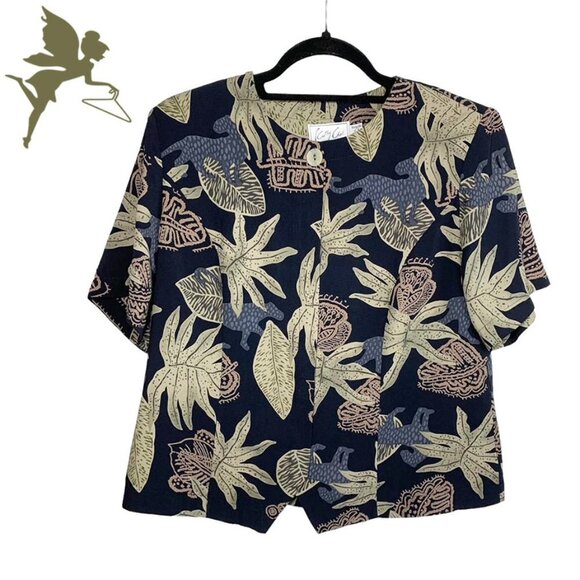 Vintage Jackets & Blazers - VINTAGE KATHY CHE 1980'S Leopard Jungle Print Short Sleeve Shacket
